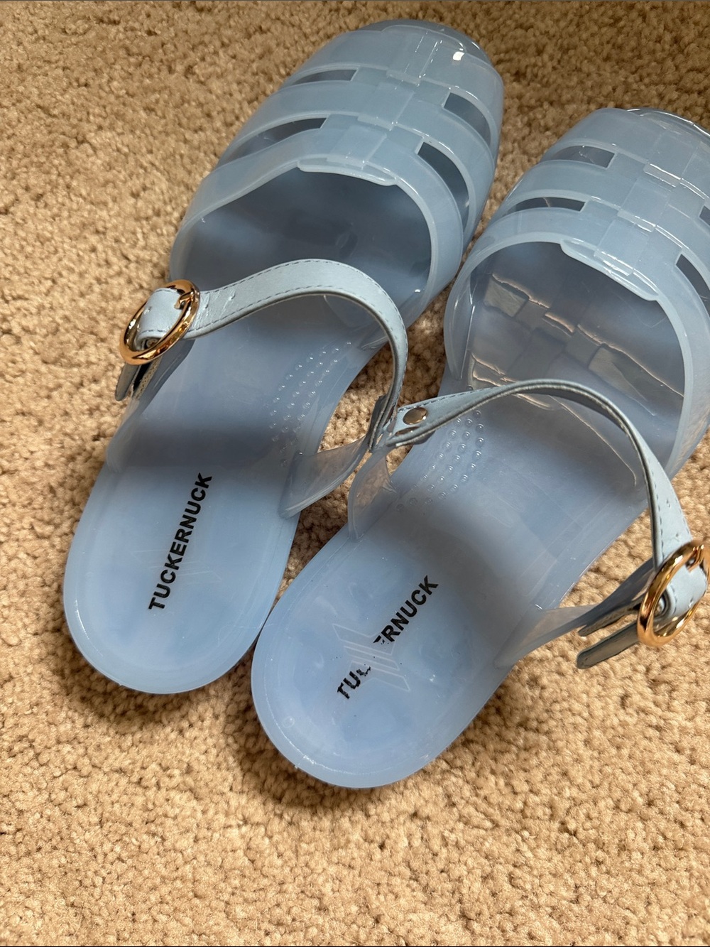 Tuckernuck Pale Blue Jelly Sandals with Gold Buckles - Picture 3 of 3